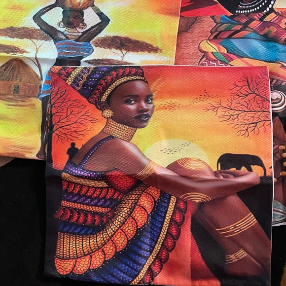 Africa themed Pillow covers, 18 x 18, 70% linen, vibrant colors, set of 4 - Picture 2 of 12